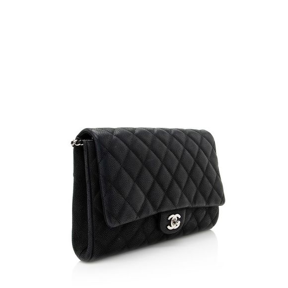 Chanel Matte Caviar Leather Chain Flap Clutch Bag - Picture 2 of 14